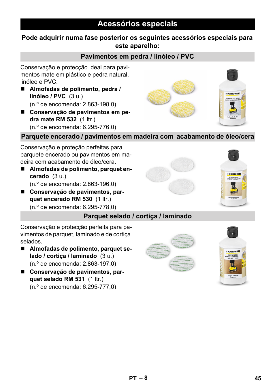 Acessórios especiais | Karcher FP 303 User Manual | Page 45 / 188