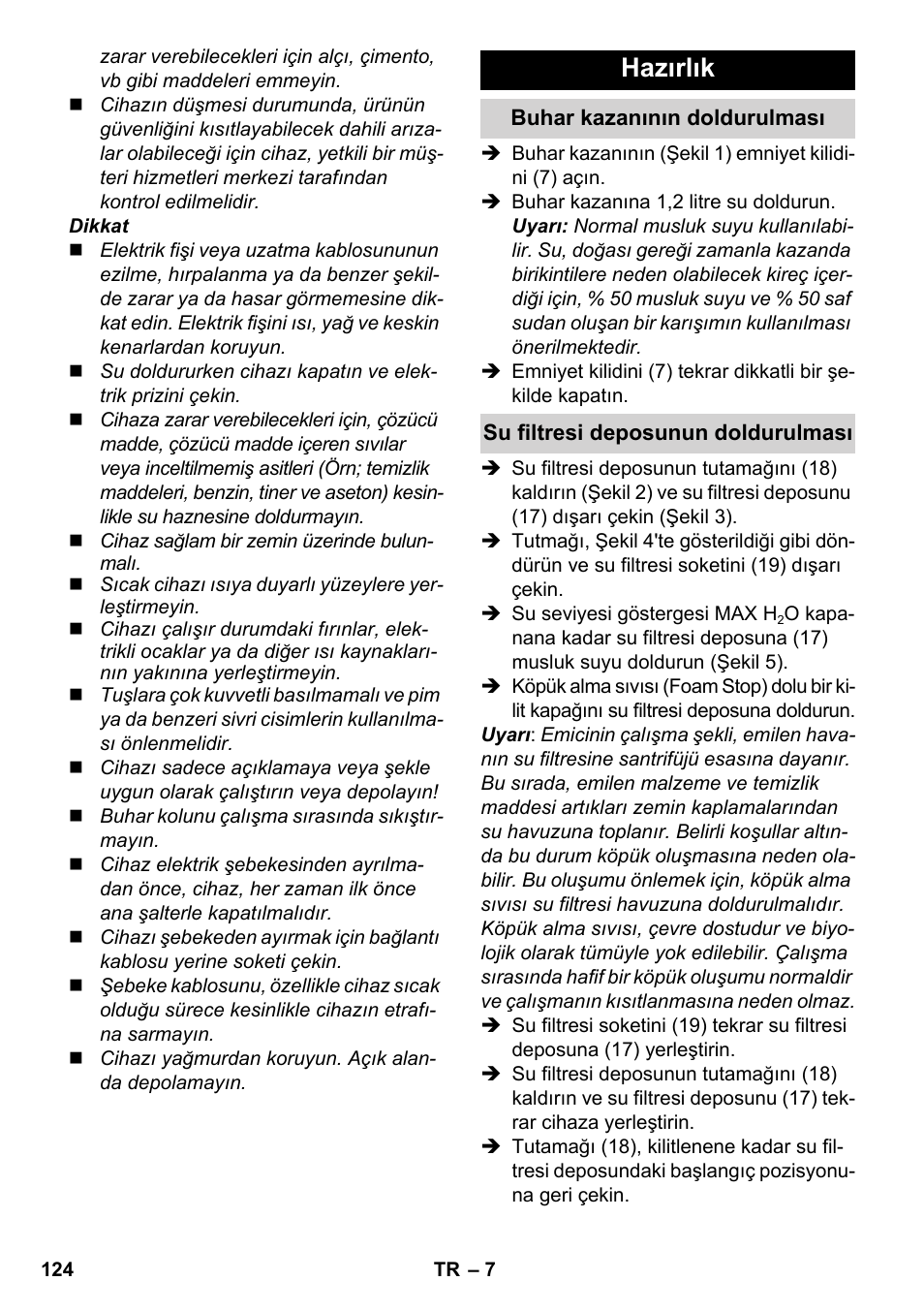 Hazırlık | Karcher SV 1802 User Manual | Page 124 / 284