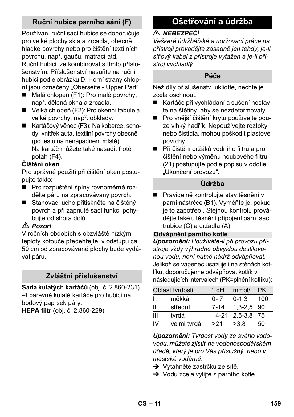 Ošetřování a údržba | Karcher SV 1802 User Manual | Page 159 / 284