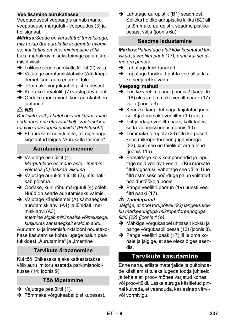 Tarvikute kasutamine | Karcher SV 1802 User Manual | Page 237 / 284