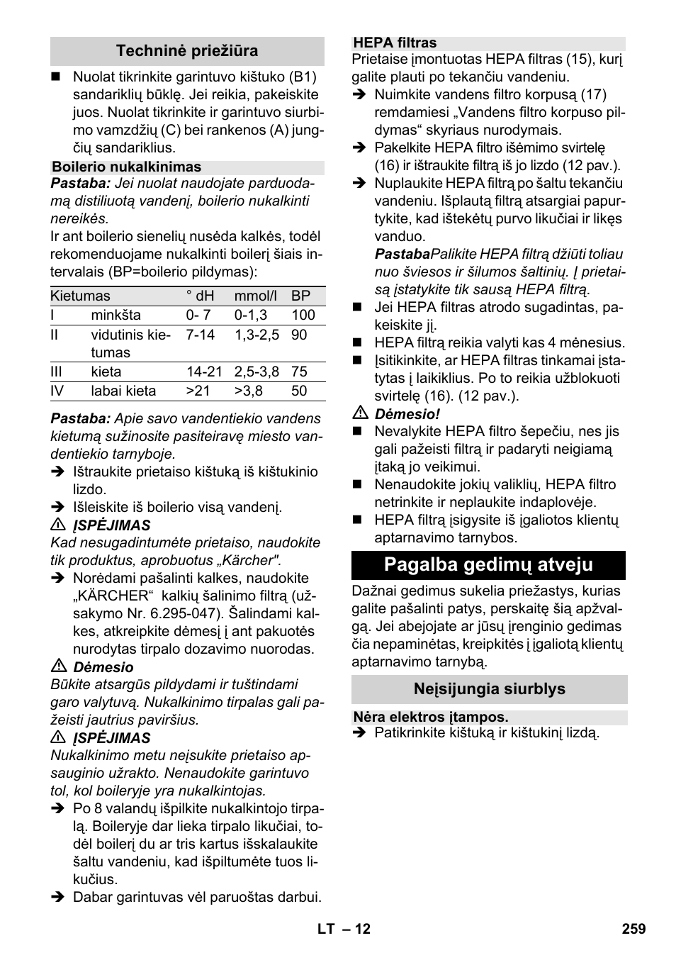 Pagalba gedimų atveju | Karcher SV 1802 User Manual | Page 259 / 284