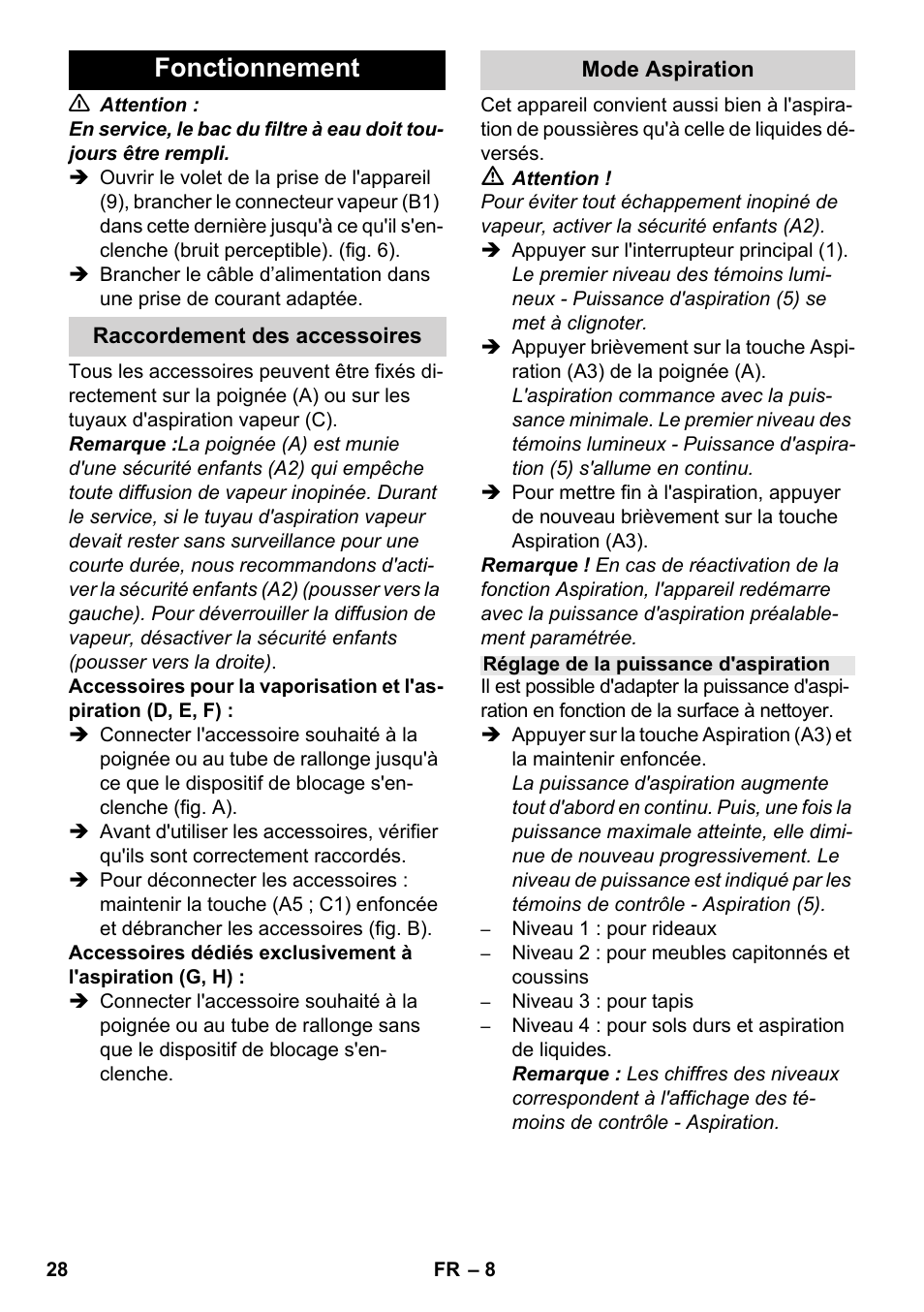 Fonctionnement | Karcher SV 1802 User Manual | Page 28 / 284