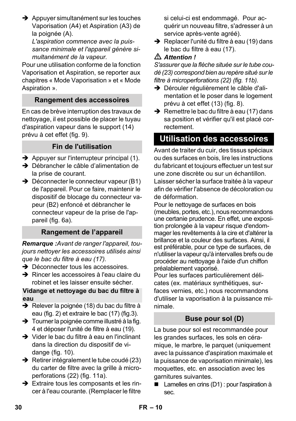 Utilisation des accessoires | Karcher SV 1802 User Manual | Page 30 / 284