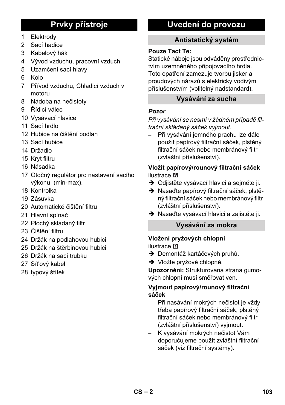 Prvky přístroje uvedení do provozu | Karcher SB V1 Eco User Manual | Page 103 / 184