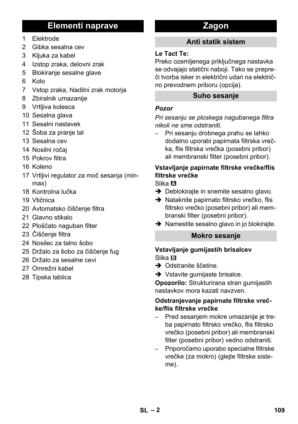 Elementi naprave zagon | Karcher SB V1 Eco User Manual | Page 109 / 184