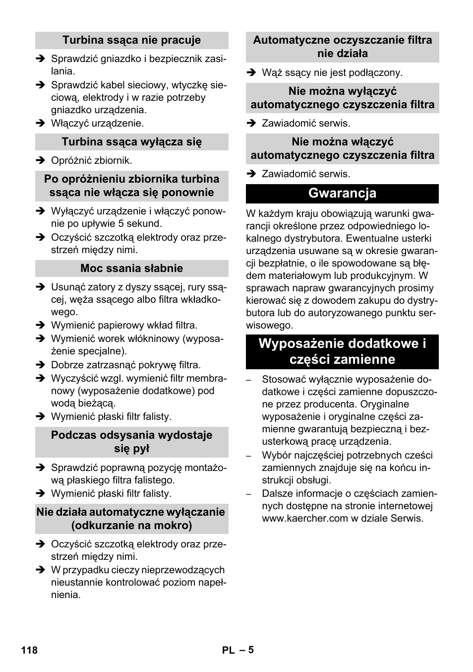 Gwarancja wyposażenie dodatkowe i części zamienne | Karcher SB V1 Eco User Manual | Page 118 / 184