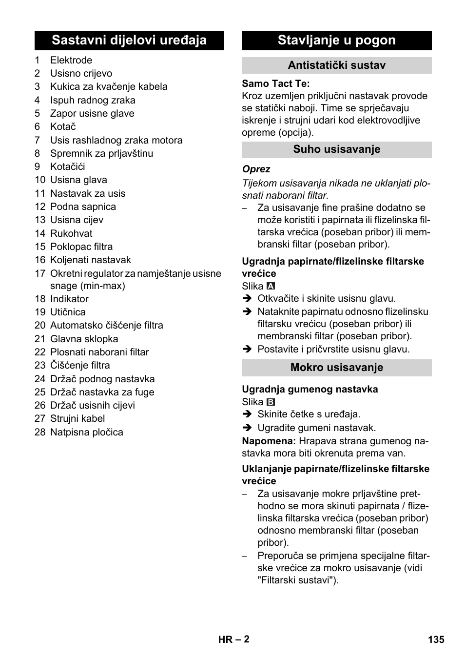 Sastavni dijelovi uređaja stavljanje u pogon | Karcher SB V1 Eco User Manual | Page 135 / 184