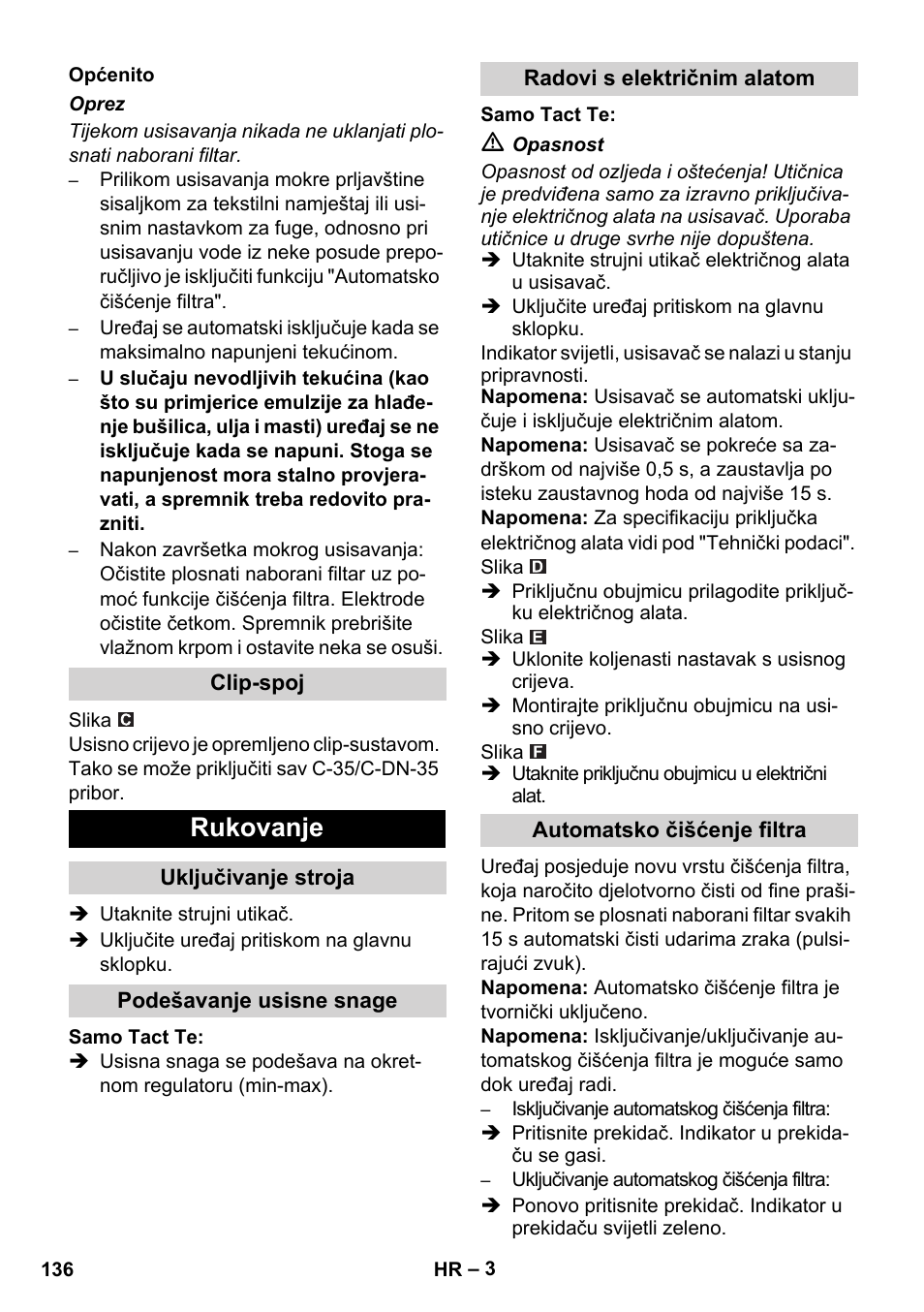 Rukovanje | Karcher SB V1 Eco User Manual | Page 136 / 184