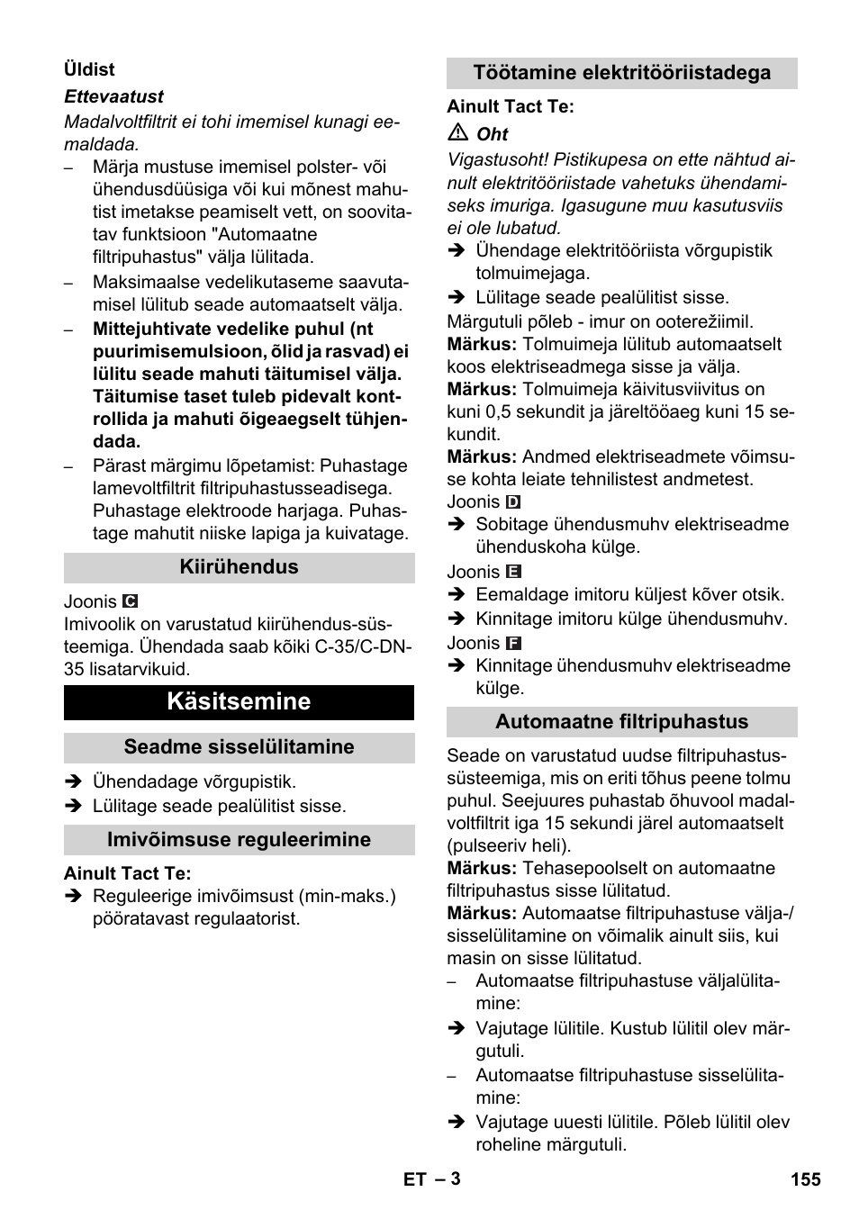 Käsitsemine | Karcher SB V1 Eco User Manual | Page 155 / 184