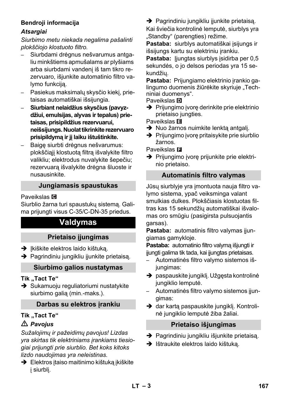 Valdymas | Karcher SB V1 Eco User Manual | Page 167 / 184