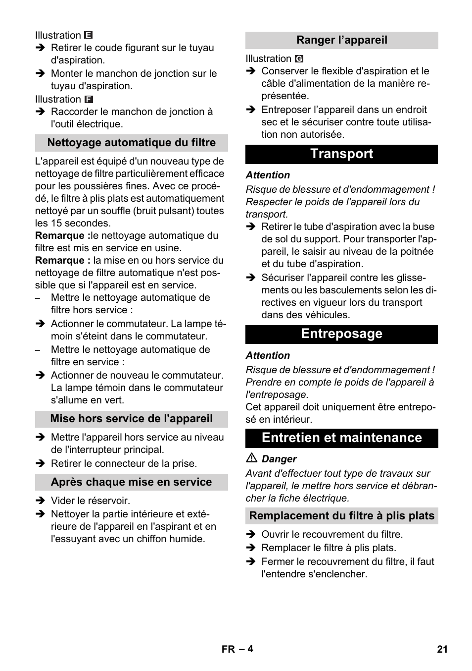 Transport entreposage entretien et maintenance | Karcher SB V1 Eco User Manual | Page 21 / 184