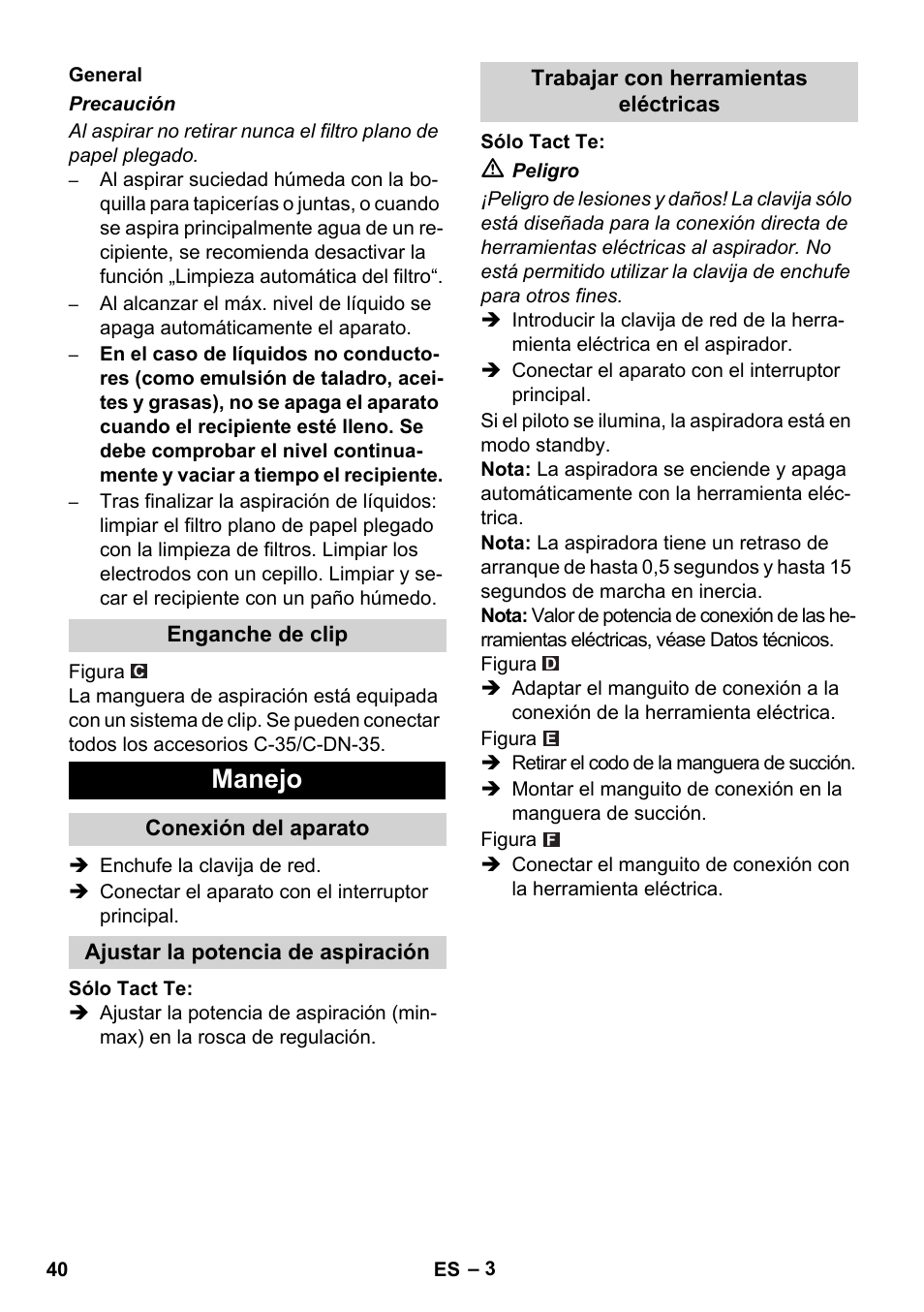 Manejo | Karcher SB V1 Eco User Manual | Page 40 / 184