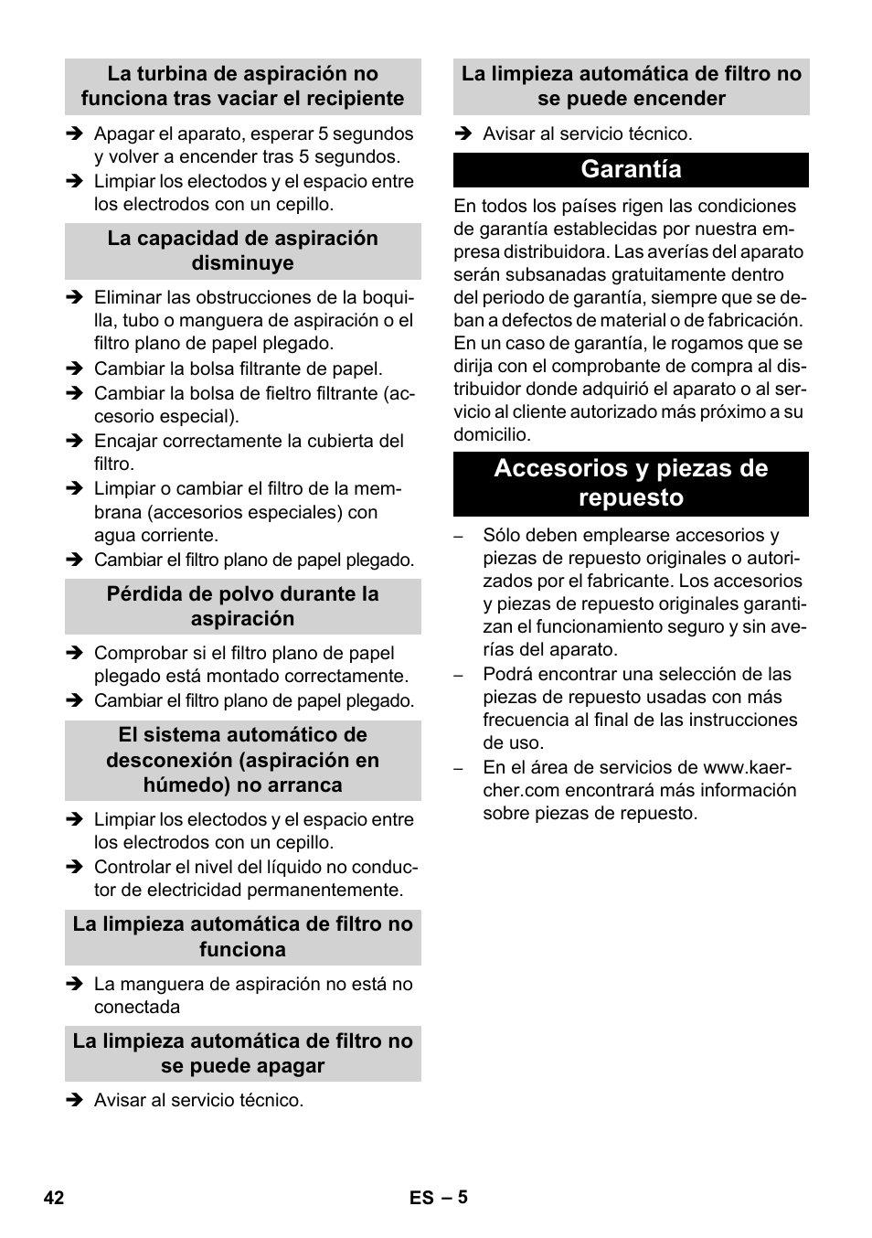 Garantía accesorios y piezas de repuesto | Karcher SB V1 Eco User Manual | Page 42 / 184