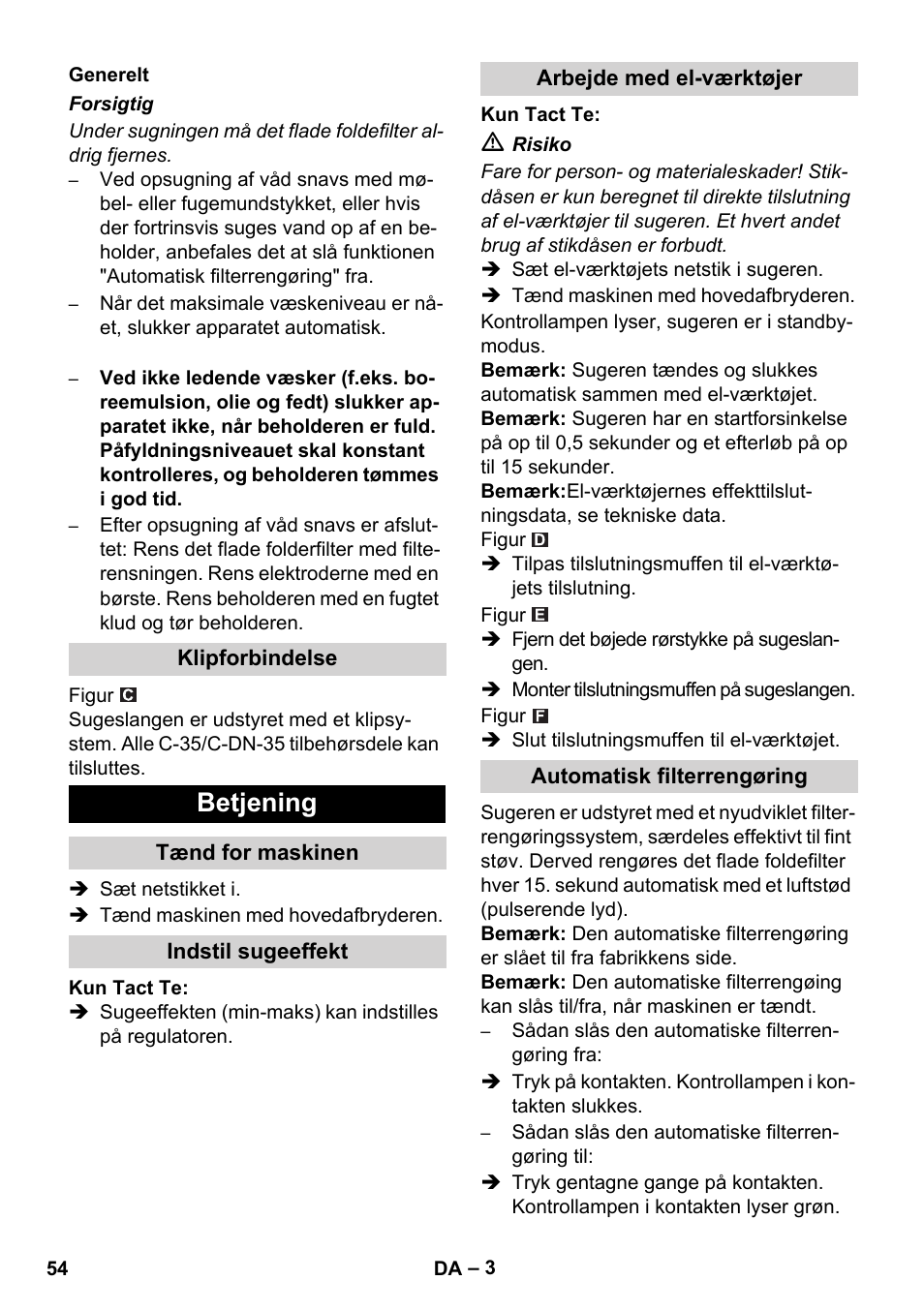 Betjening | Karcher SB V1 Eco User Manual | Page 54 / 184