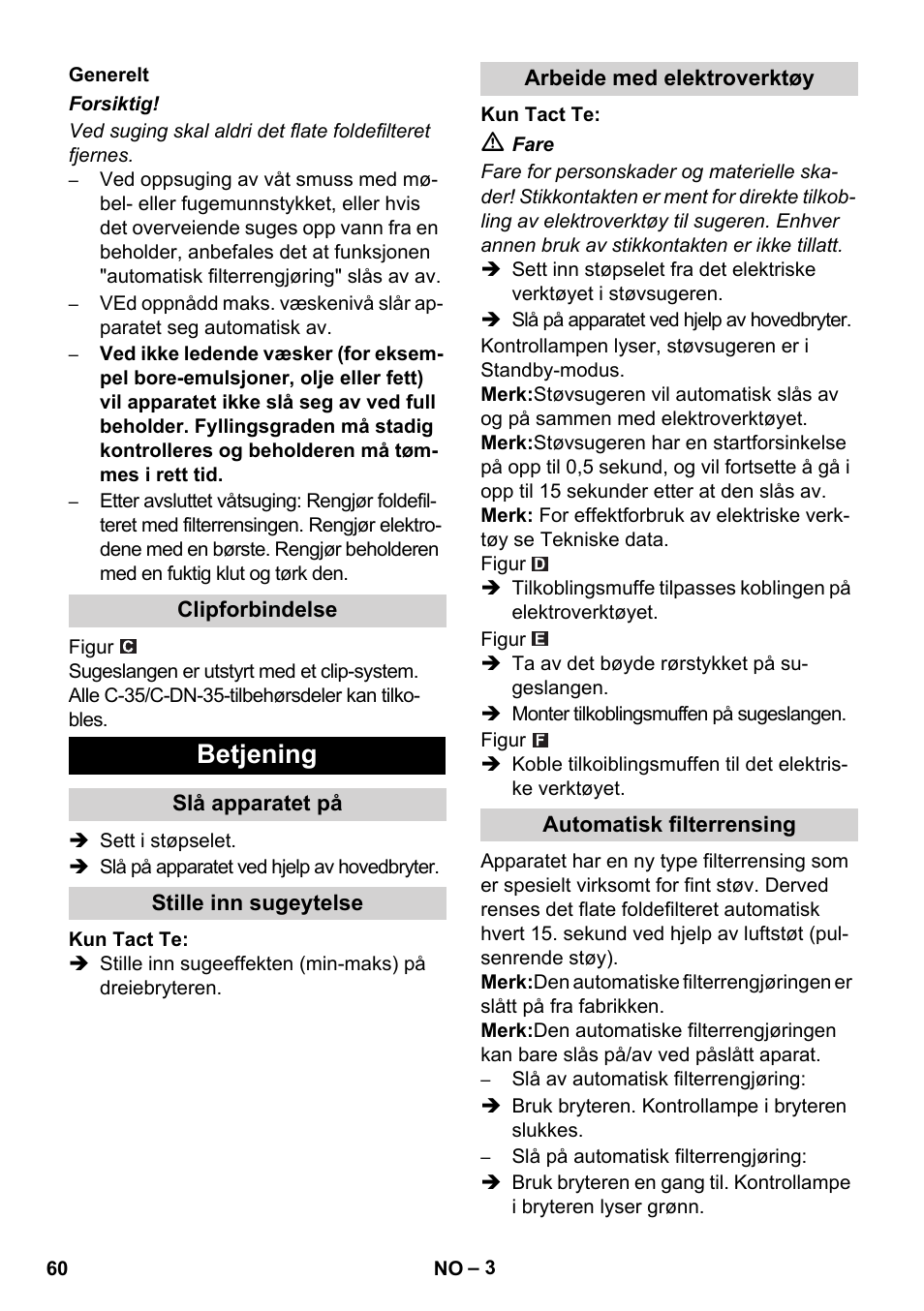 Betjening | Karcher SB V1 Eco User Manual | Page 60 / 184