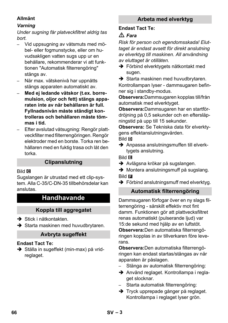Handhavande | Karcher SB V1 Eco User Manual | Page 66 / 184
