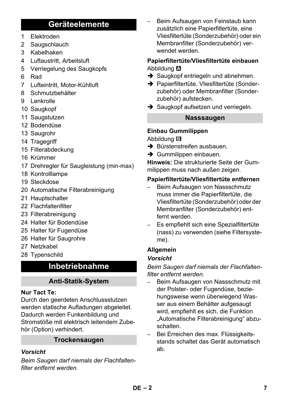 Geräteelemente inbetriebnahme | Karcher SB V1 Eco User Manual | Page 7 / 184