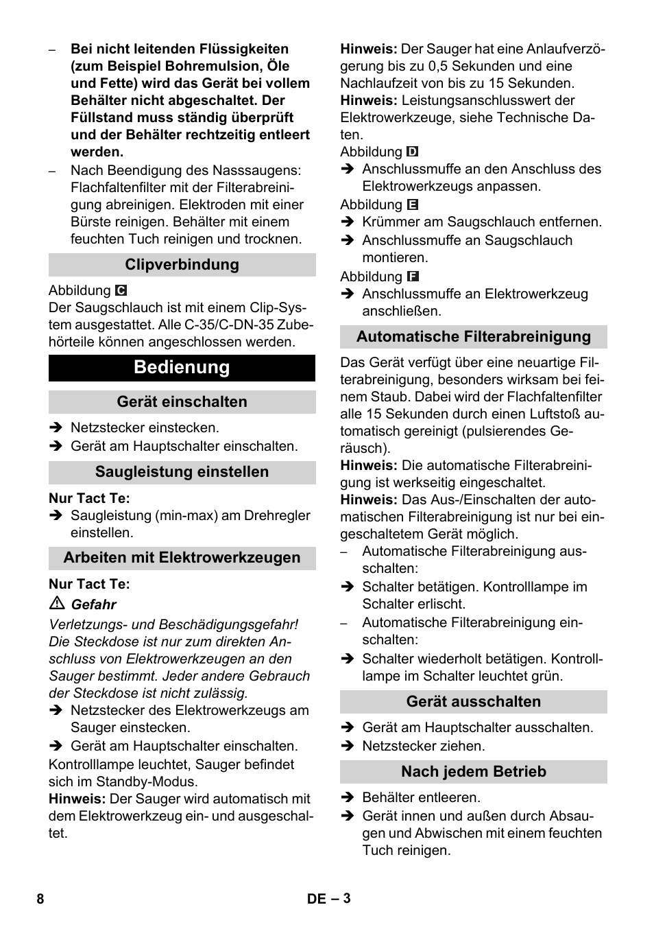 Bedienung | Karcher SB V1 Eco User Manual | Page 8 / 184