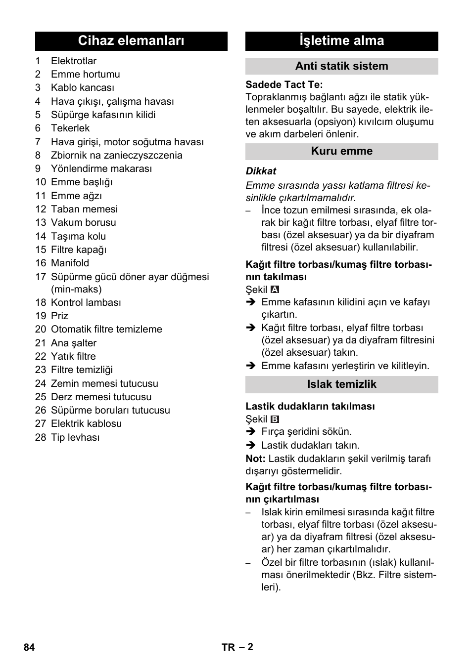 Cihaz elemanları işletime alma | Karcher SB V1 Eco User Manual | Page 84 / 184