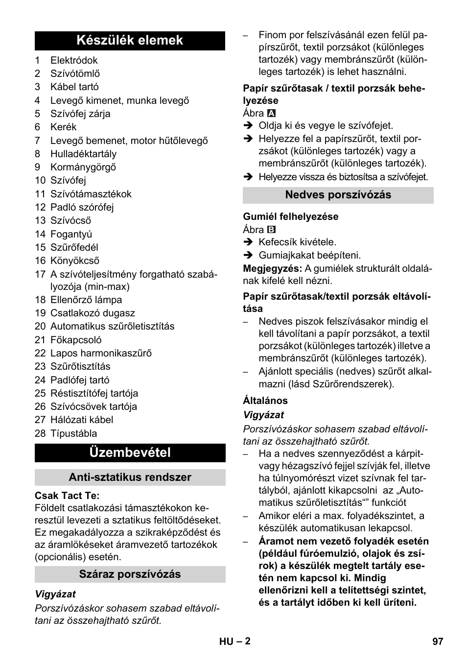Készülék elemek üzembevétel | Karcher SB V1 Eco User Manual | Page 97 / 184
