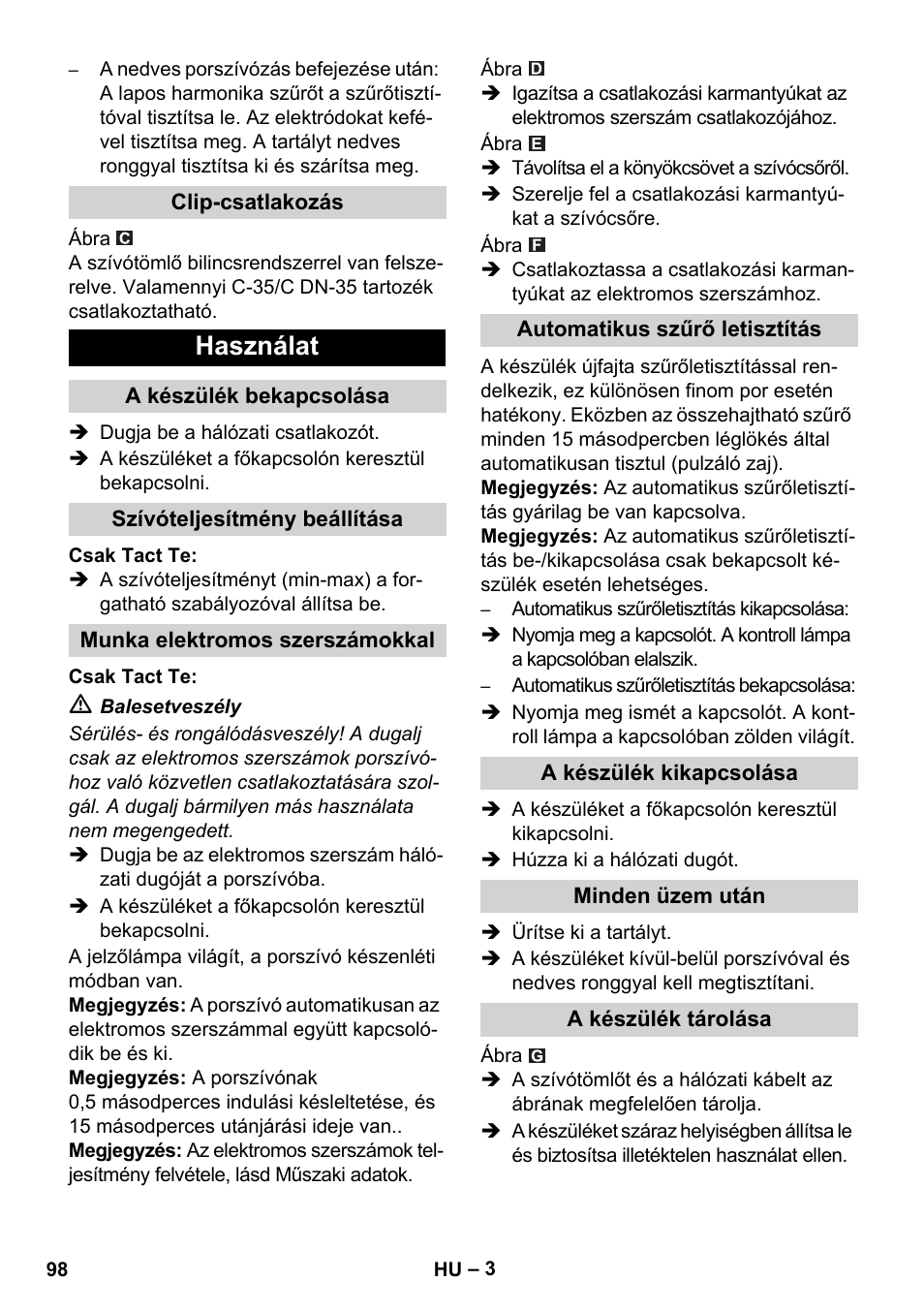 Használat | Karcher SB V1 Eco User Manual | Page 98 / 184