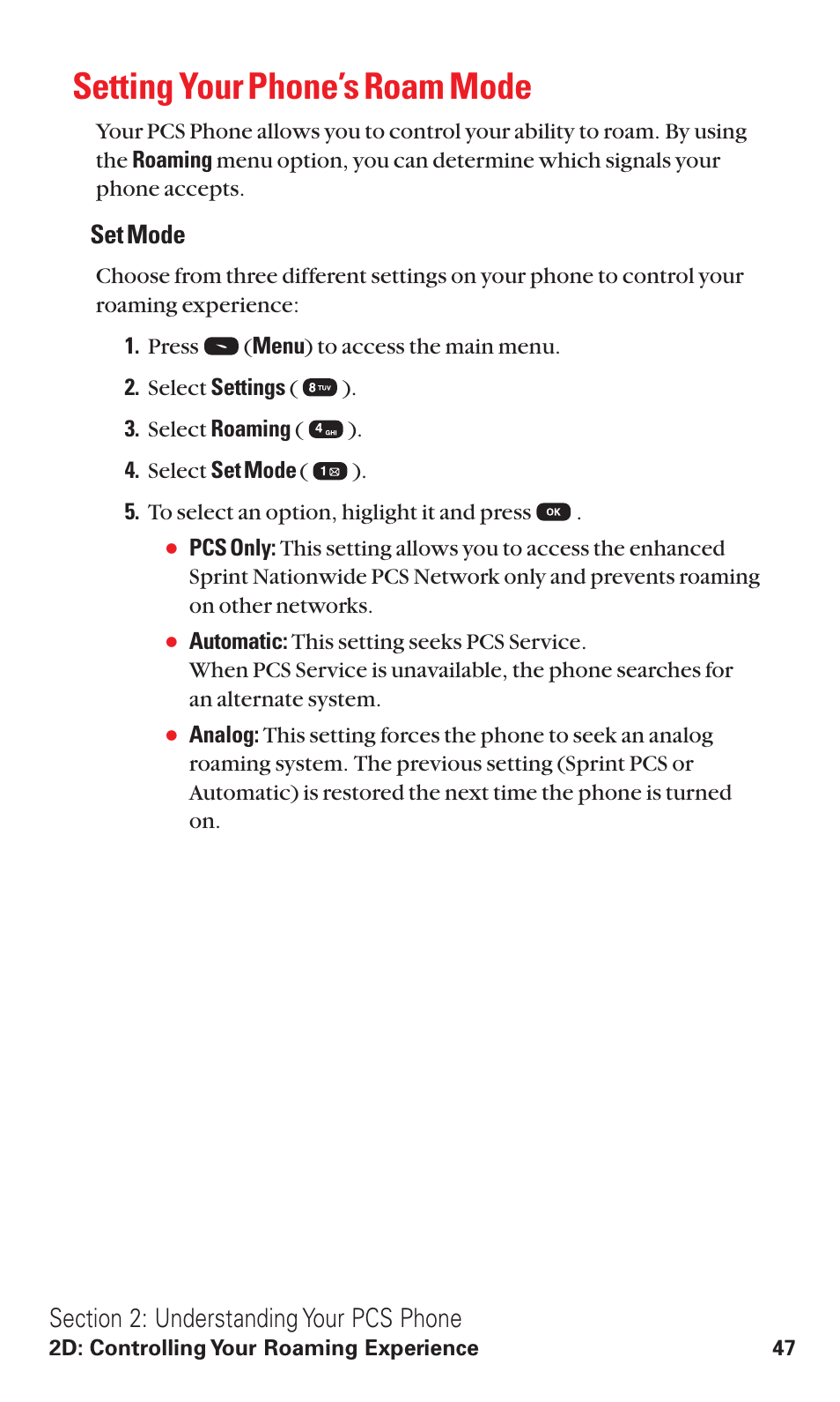 Setting your phone’s roam mode, Set mode | Audiovox VI600 User Manual | Page 55 / 154