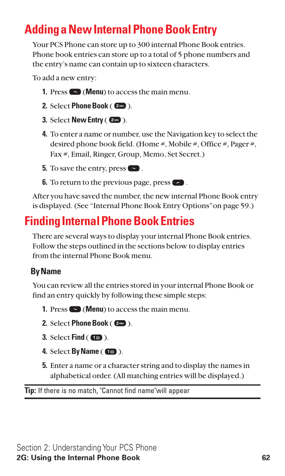 Adding a new internal phone book entry, Finding internal phone book entries | Audiovox VI600 User Manual | Page 70 / 154