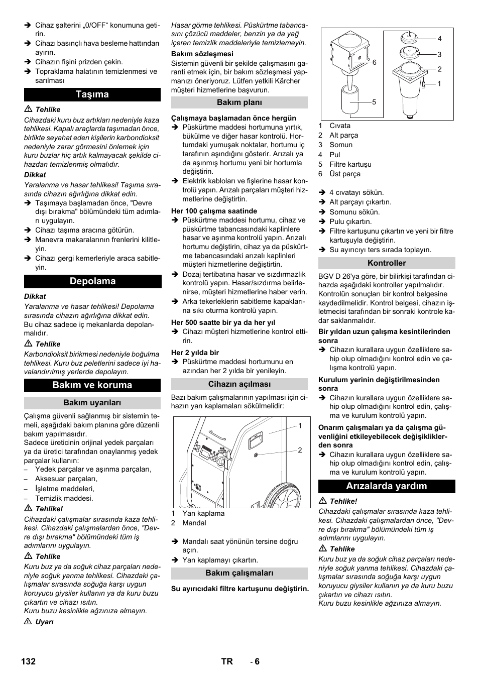 Taşıma depolama bakım ve koruma, Arızalarda yardım | Karcher IB 7-40 Advanced User Manual | Page 132 / 288