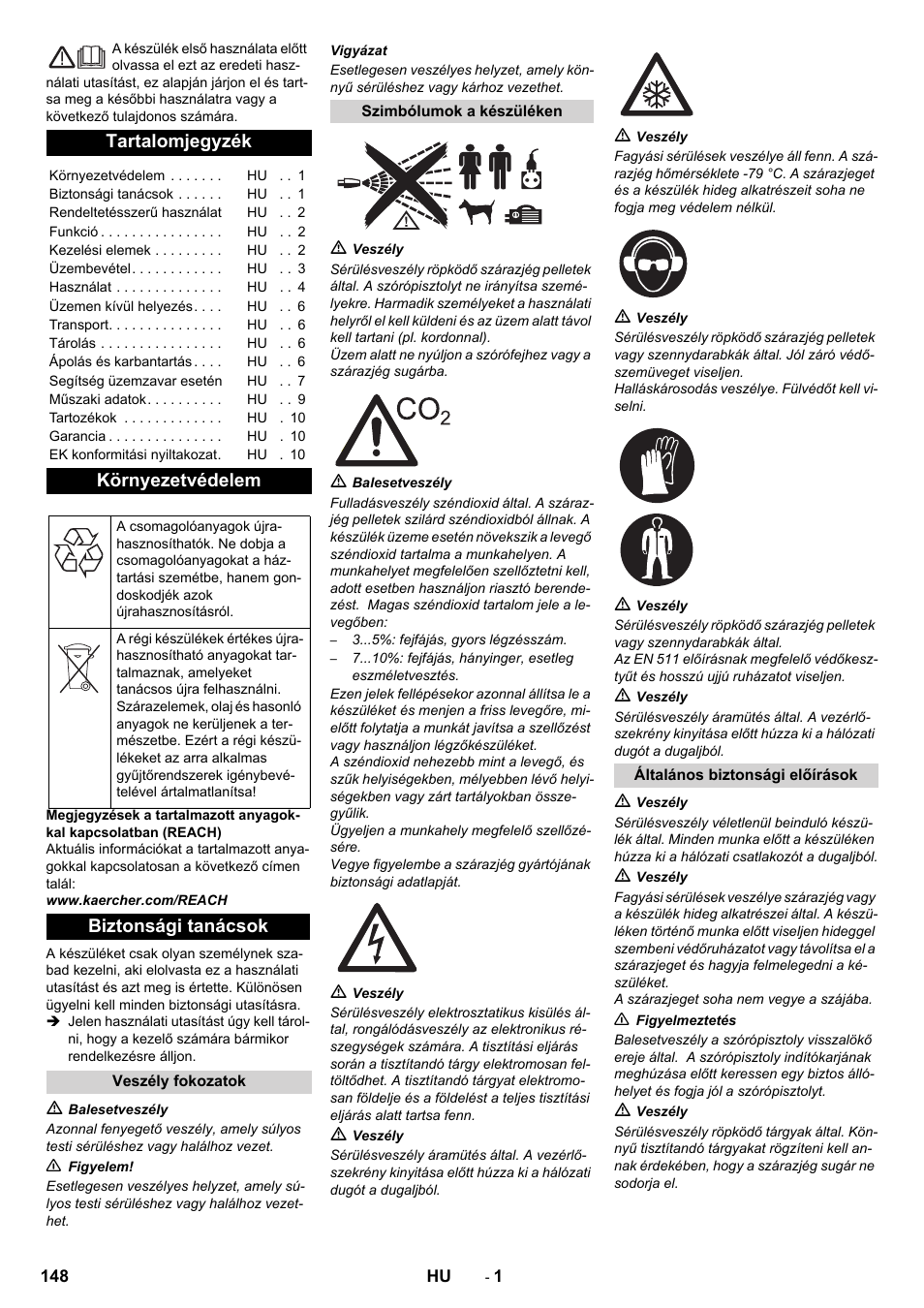 Magyar, Tartalomjegyzék, Környezetvédelem | Biztonsági tanácsok | Karcher IB 7-40 Advanced User Manual | Page 148 / 288