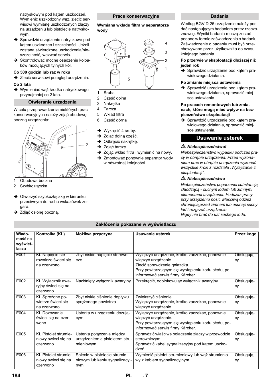 Usuwanie usterek | Karcher IB 7-40 Advanced User Manual | Page 184 / 288