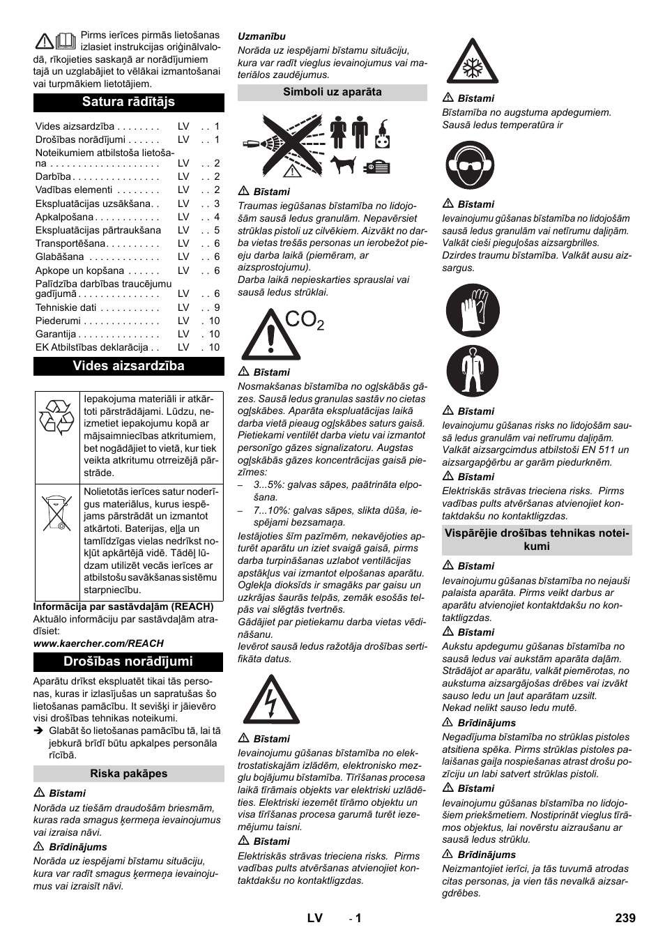 Latviešu, Satura rādītājs, Vides aizsardzība | Drošības norādījumi | Karcher IB 7-40 Advanced User Manual | Page 239 / 288