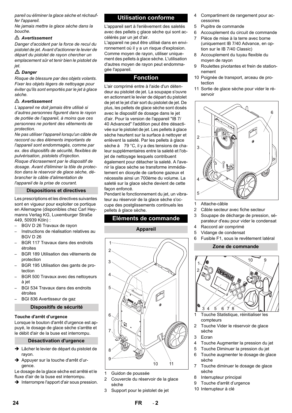 Utilisation conforme fonction eléments de commande | Karcher IB 7-40 Advanced User Manual | Page 24 / 288