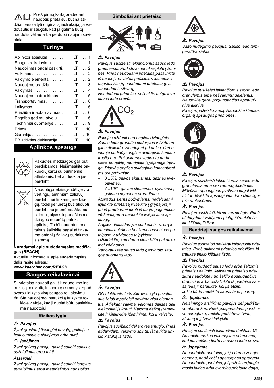 Lietuviškai, Turinys, Aplinkos apsauga | Saugos reikalavimai | Karcher IB 7-40 Advanced User Manual | Page 249 / 288
