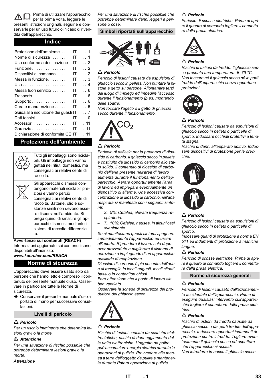 Italiano, Indice, Protezione dell’ambiente | Norme di sicurezza | Karcher IB 7-40 Advanced User Manual | Page 33 / 288