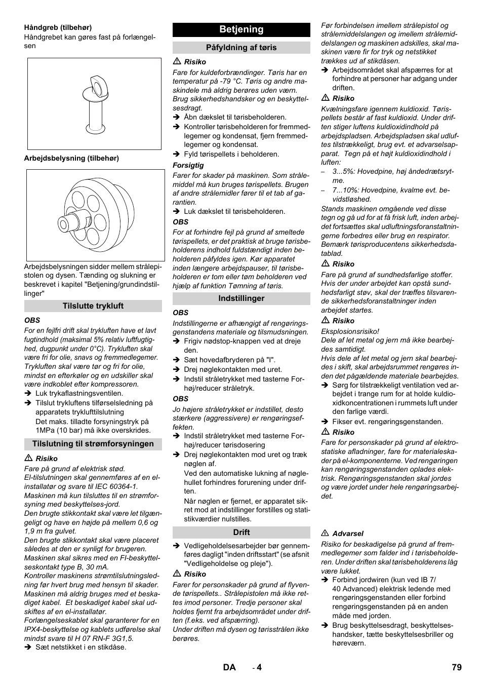 Betjening | Karcher IB 7-40 Advanced User Manual | Page 79 / 288