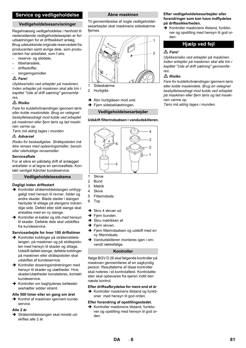 Service og vedligeholdelse, Hjælp ved fejl | Karcher IB 7-40 Advanced User Manual | Page 81 / 288