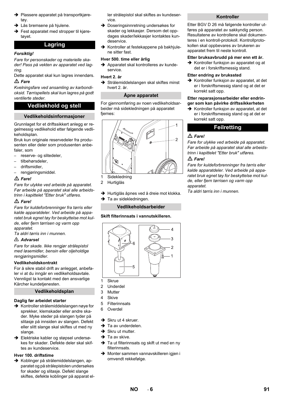 Lagring vedliekhold og stell, Feilretting | Karcher IB 7-40 Advanced User Manual | Page 91 / 288
