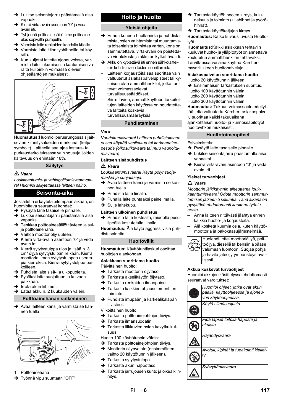 Seisonta-aika, Hoito ja huolto | Karcher IC 15-240 W Adv User Manual | Page 117 / 308