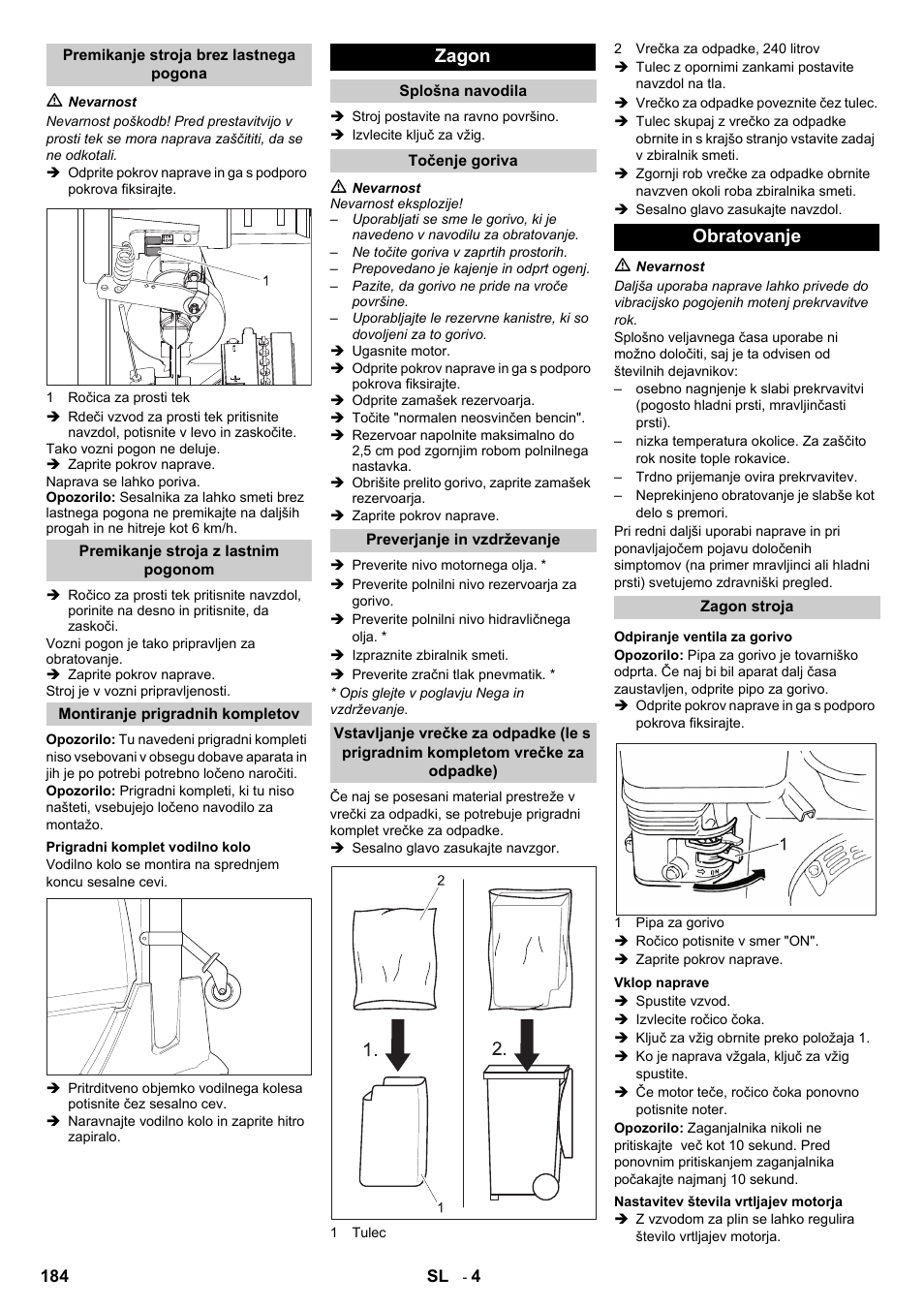 Zagon, Obratovanje | Karcher IC 15-240 W Adv User Manual | Page 184 / 308