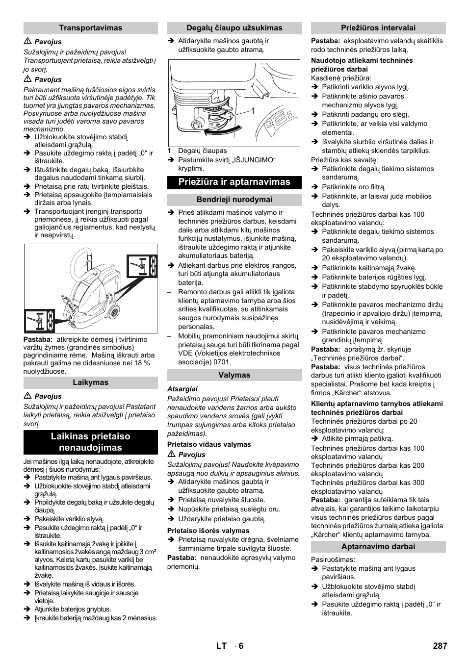 Laikinas prietaiso nenaudojimas, Priežiūra ir aptarnavimas | Karcher IC 15-240 W Adv User Manual | Page 287 / 308