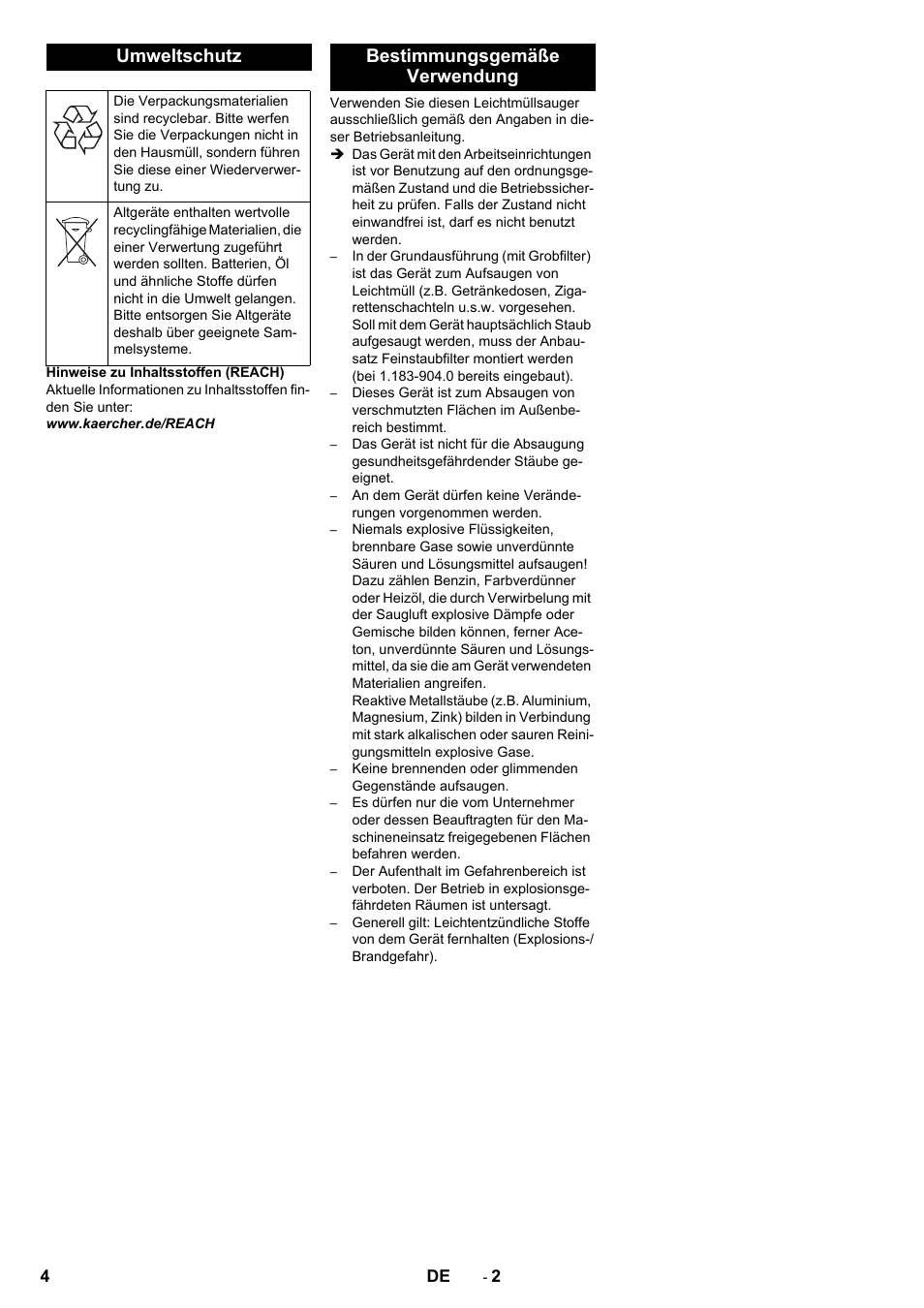 Umweltschutz, Bestimmungsgemäße verwendung | Karcher IC 15-240 W Adv User Manual | Page 4 / 308