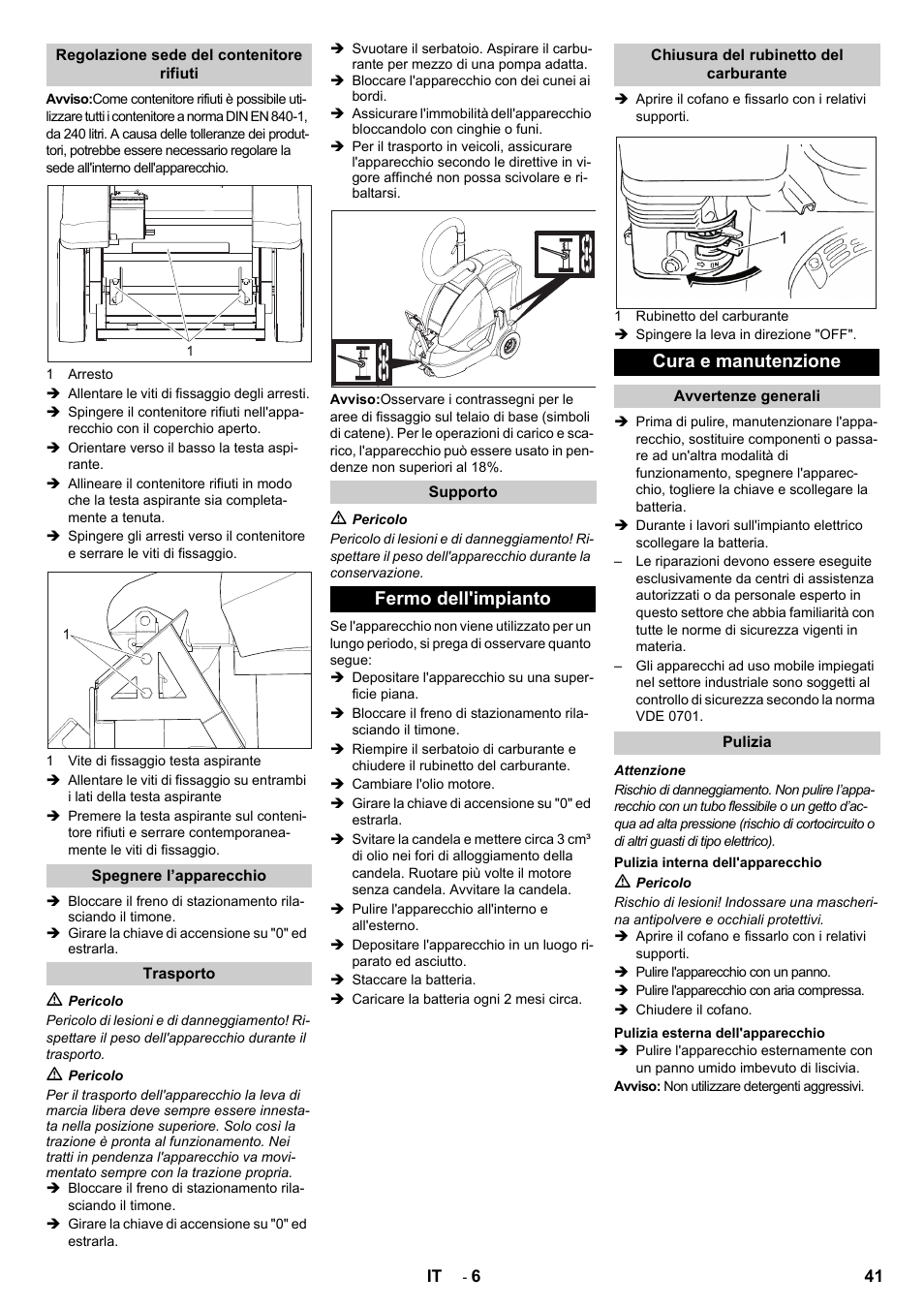 Fermo dell'impianto, Cura e manutenzione | Karcher IC 15-240 W Adv User Manual | Page 41 / 308