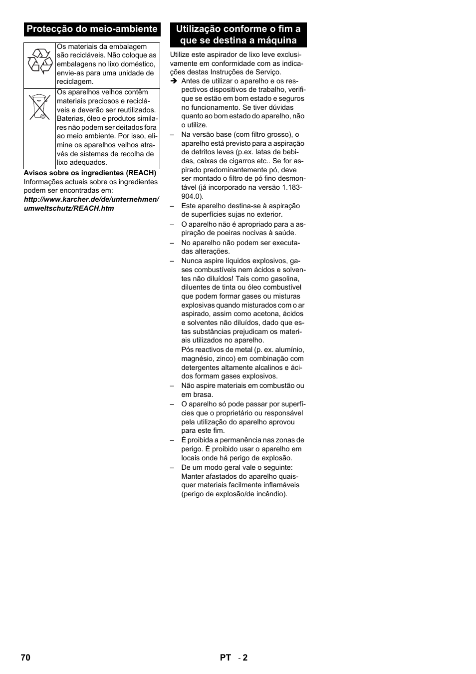 Protecção do meio-ambiente | Karcher IC 15-240 W Adv User Manual | Page 70 / 308