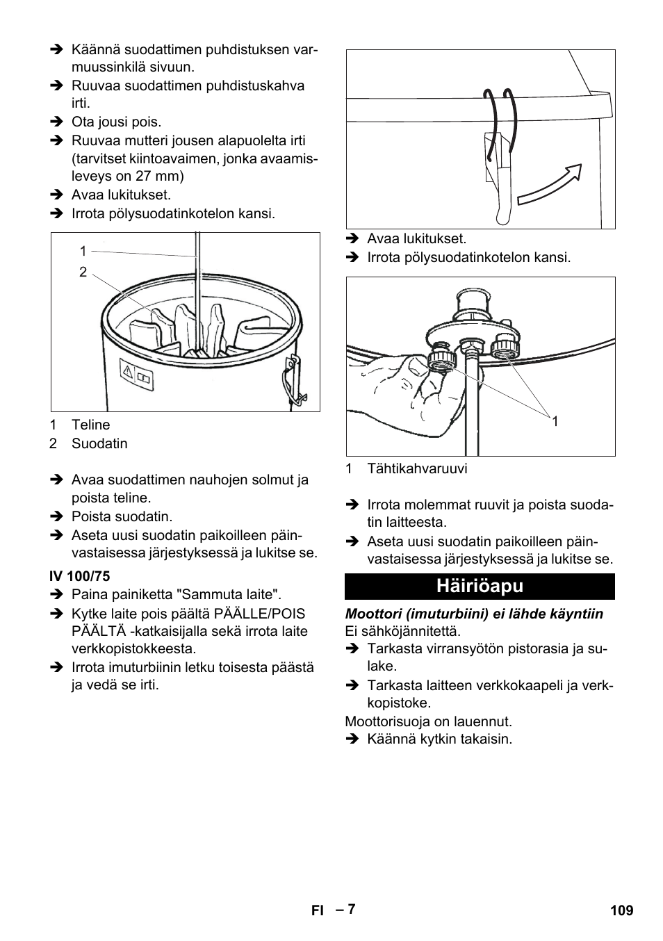 Iv 100/75, Häiriöapu | Karcher IV 100-55 User Manual | Page 109 / 280