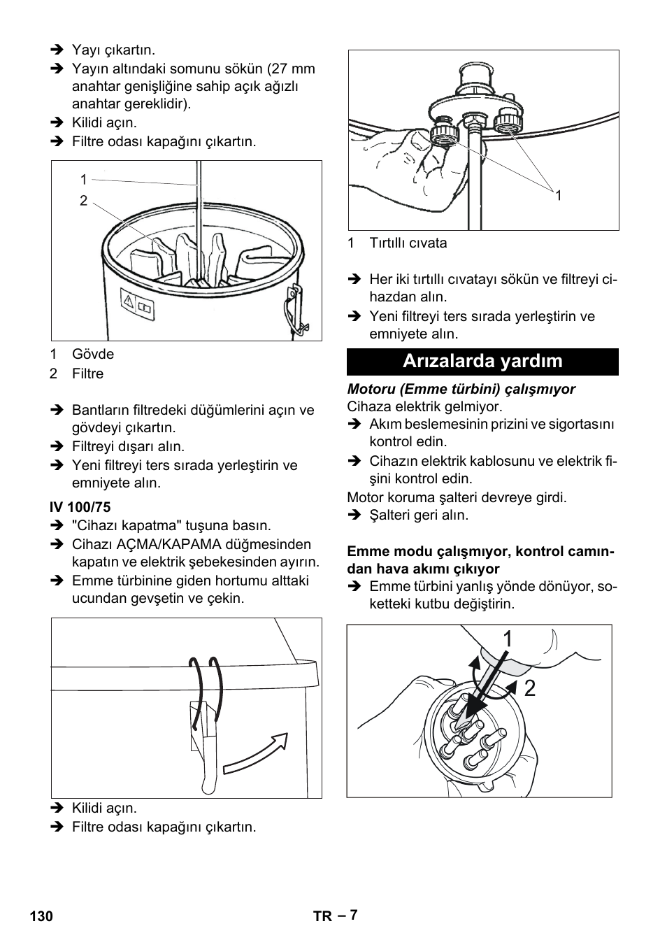 Iv 100/75, Arızalarda yardım | Karcher IV 100-55 User Manual | Page 130 / 280