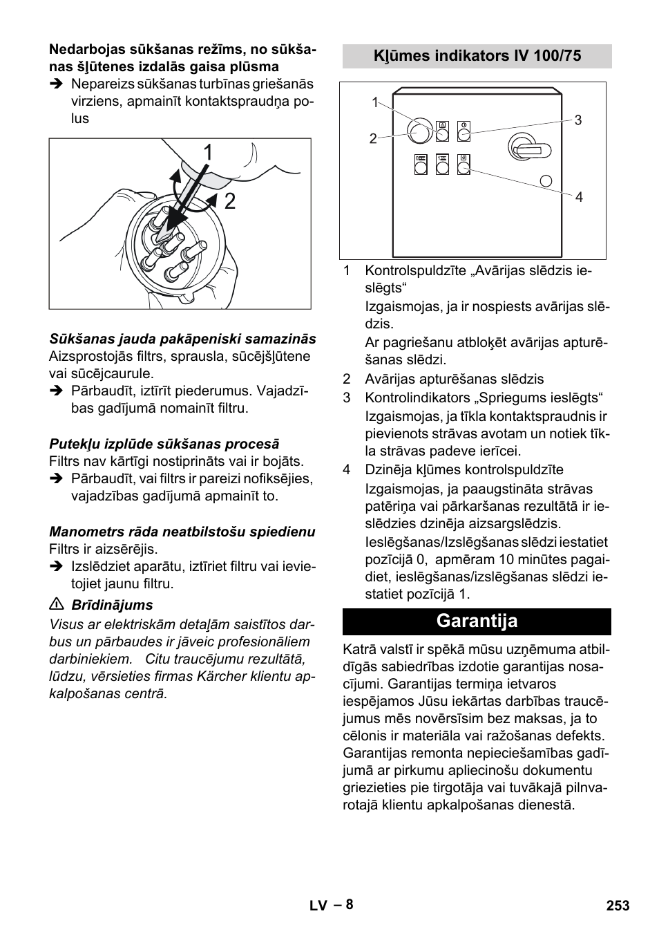 Kļūmes indikators iv 100/75, Garantija | Karcher IV 100-55 User Manual | Page 253 / 280