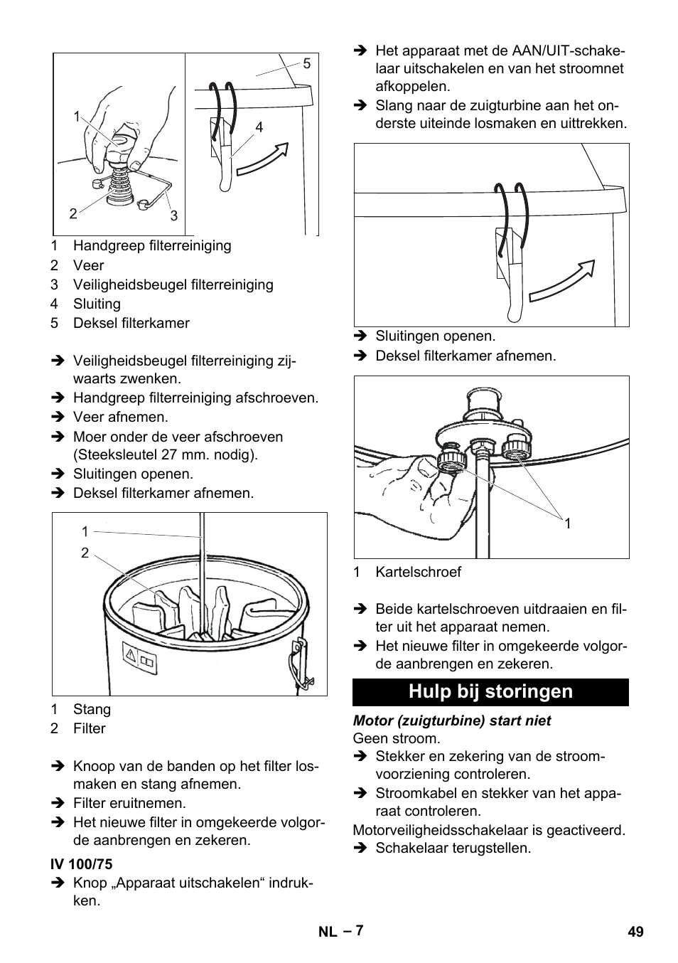 Iv 100/75, Hulp bij storingen | Karcher IV 100-55 User Manual | Page 49 / 280