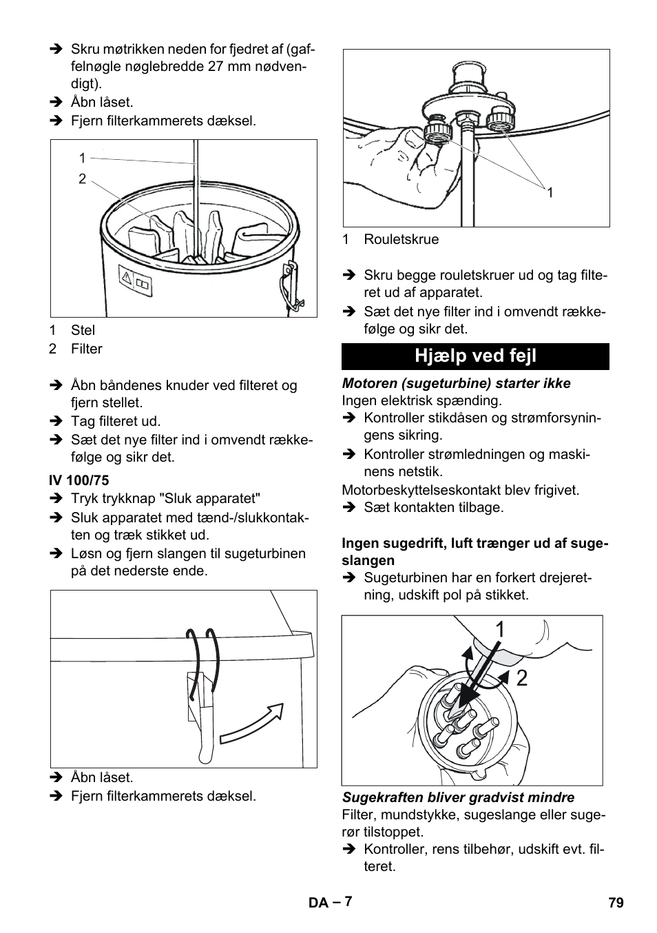 Iv 100/75, Hjælp ved fejl | Karcher IV 100-55 User Manual | Page 79 / 280
