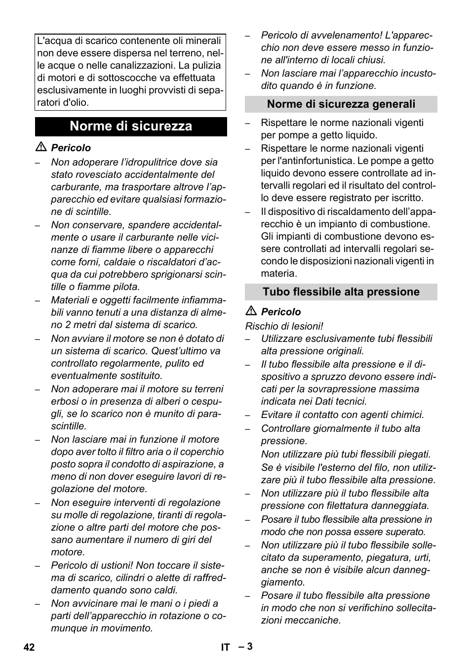 Norme di sicurezza, Norme di sicurezza generali, Tubo flessibile alta pressione | Karcher HDS 801 D User Manual | Page 42 / 324