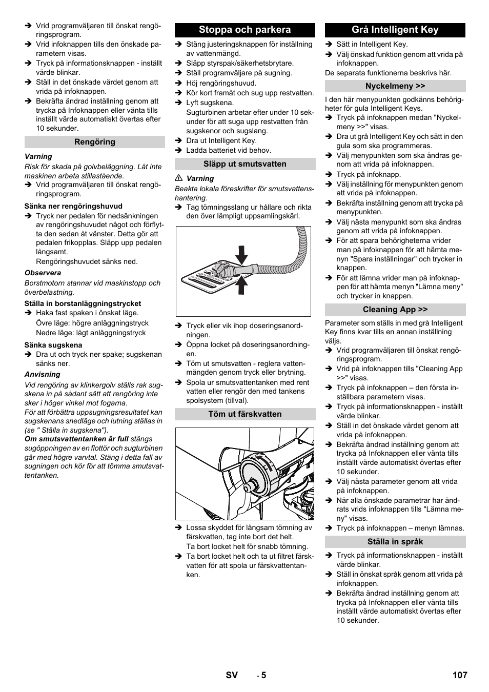 Stoppa och parkera, Grå intelligent key | Karcher B 60 W User Manual | Page 107 / 312